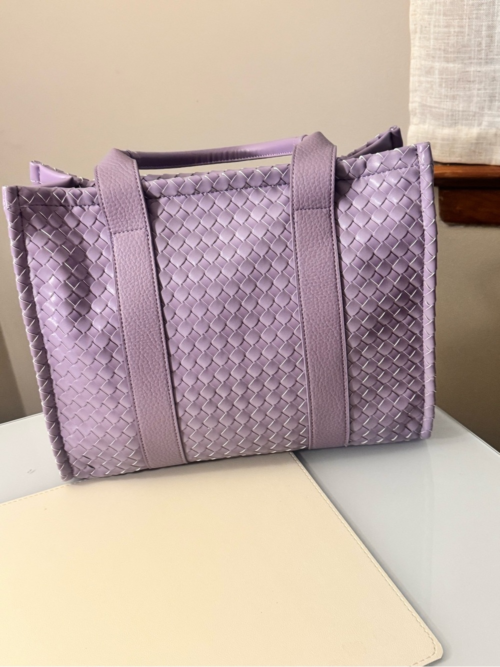 Ello Lavender Woven Vegan Leather Tote Bag+ CB strap Heart Charm & Wallet-NWT - Picture 3 of 12